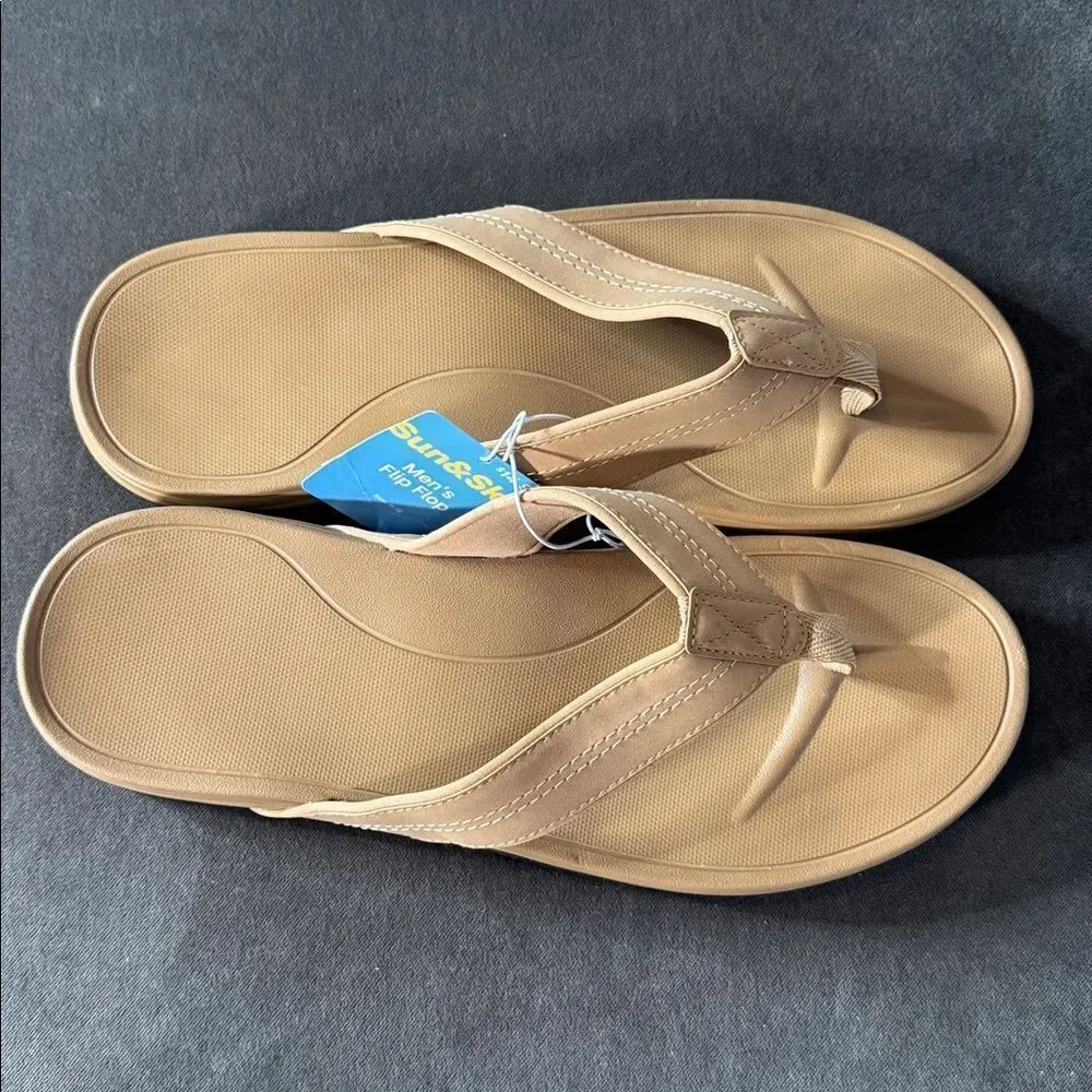 Men’s Sun & Sky Brown Flip Flops Size 11-12 NEW